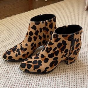 Cole Haan Tan and Black Leopard Ankle Boots